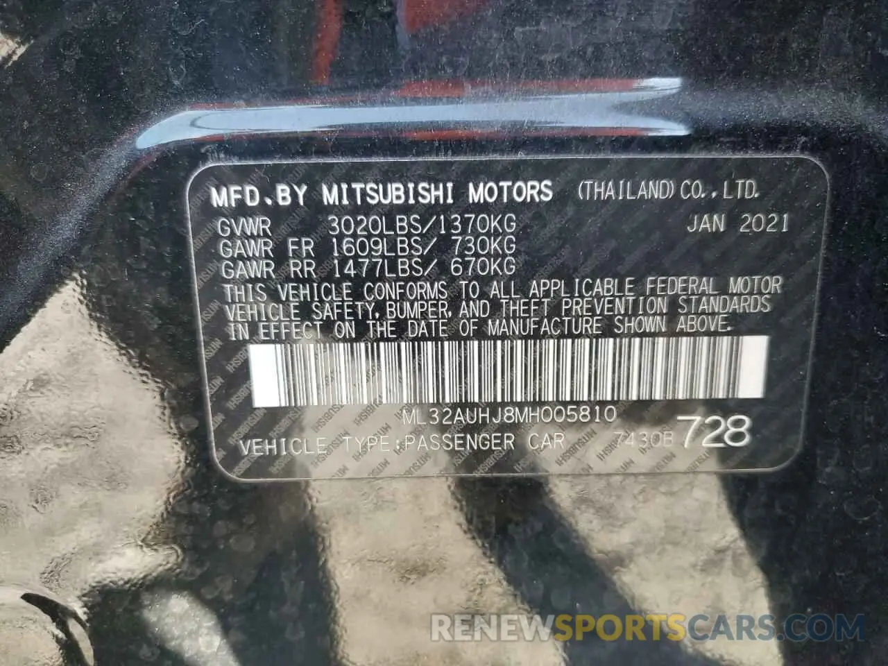 13 fotografías del automóvil dañado ML32AUHJ8MH005810 MITSUBISHI MIRAGE 2021