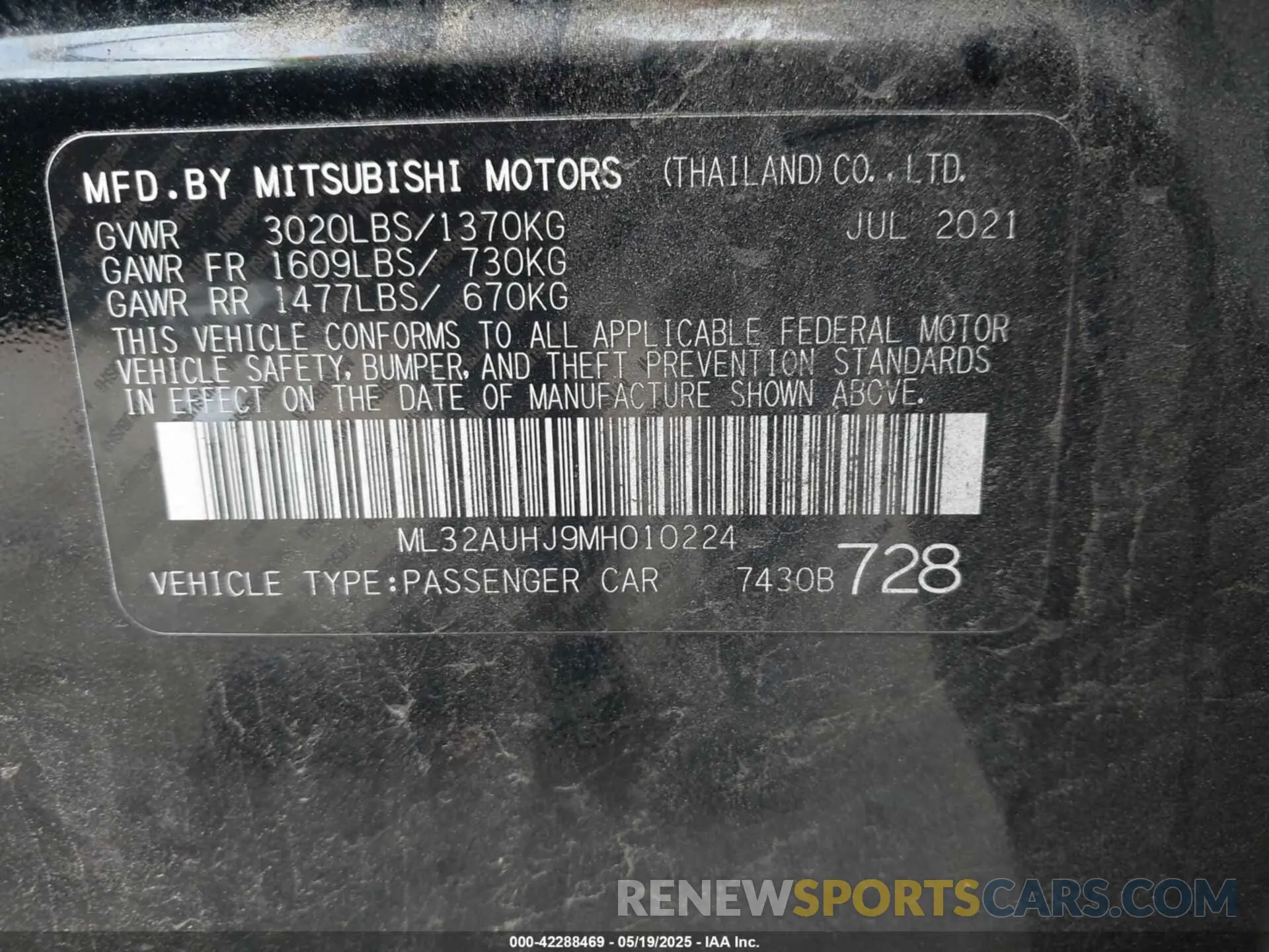 9 fotografías del automóvil dañado ML32AUHJ9MH010224 MITSUBISHI MIRAGE 2021