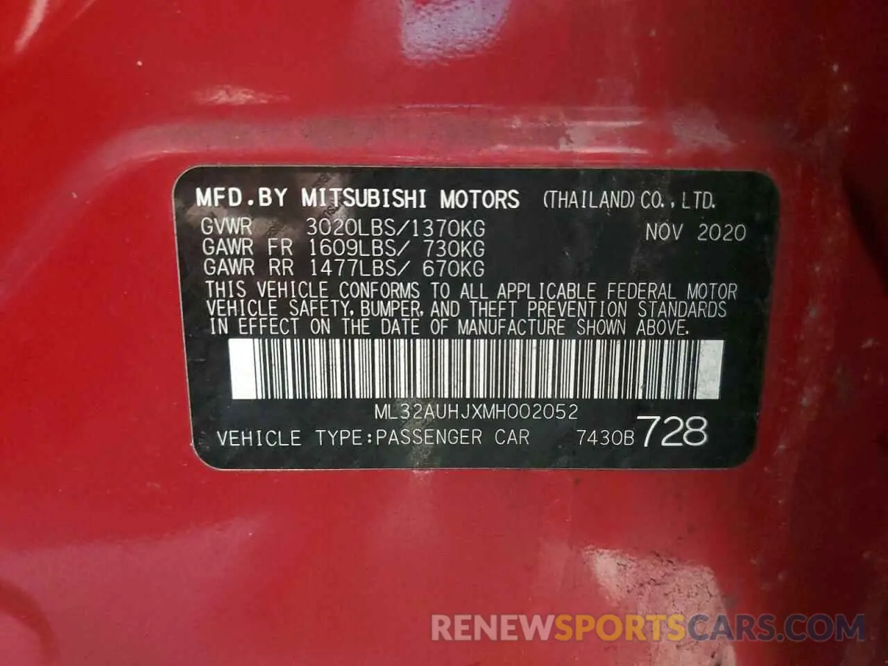 12 fotografías del automóvil dañado ML32AUHJXMH002052 MITSUBISHI MIRAGE 2021