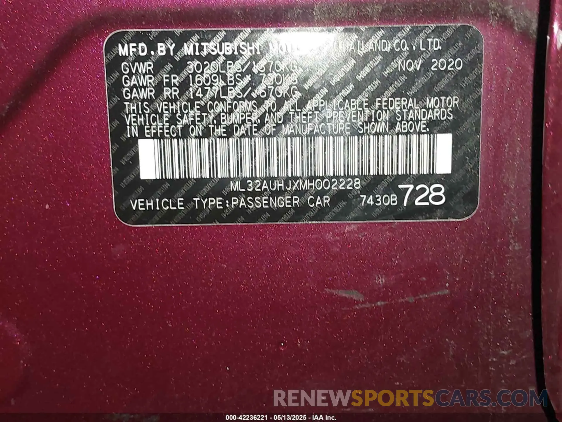 9 fotografías del automóvil dañado ML32AUHJXMH002228 MITSUBISHI MIRAGE 2021