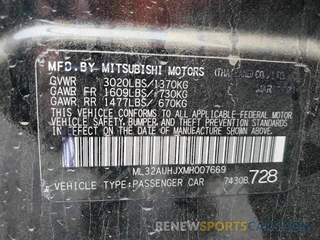 14 fotografías del automóvil dañado ML32AUHJXMH007669 MITSUBISHI MIRAGE 2021