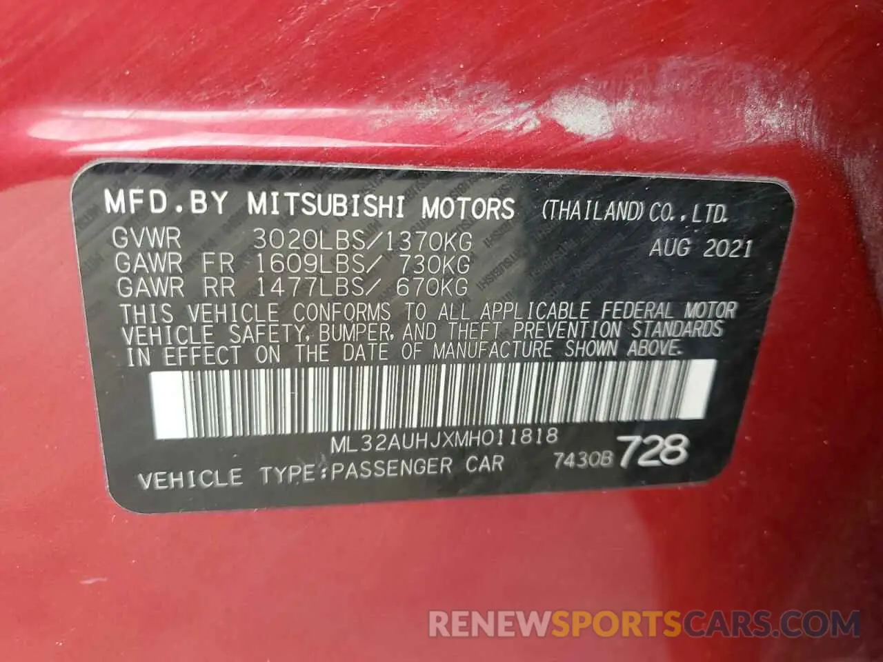 12 fotografías del automóvil dañado ML32AUHJXMH011818 MITSUBISHI MIRAGE 2021