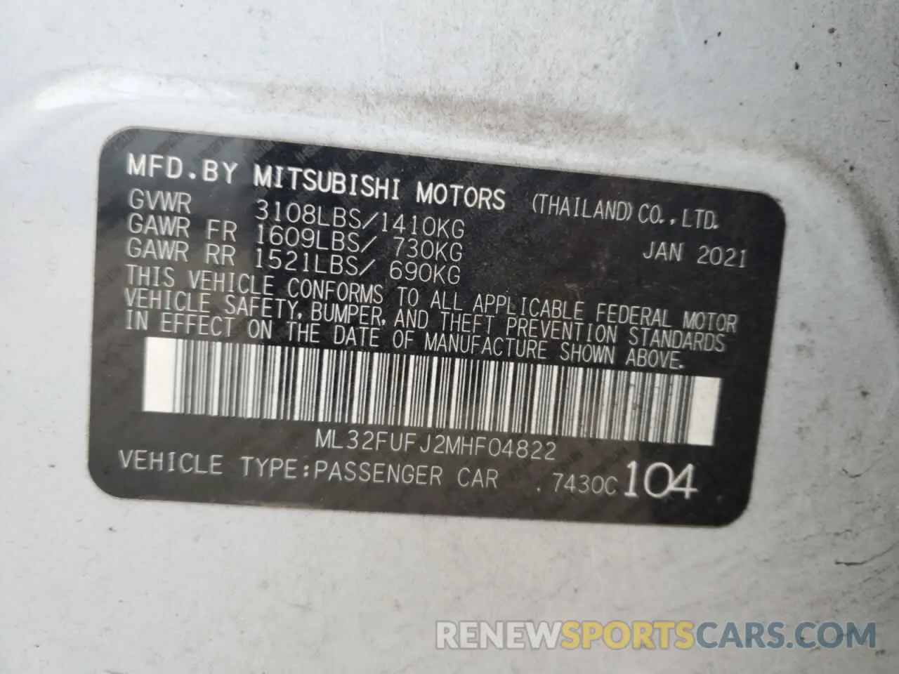12 fotografías del automóvil dañado ML32FUFJ2MHF04822 MITSUBISHI MIRAGE 2021