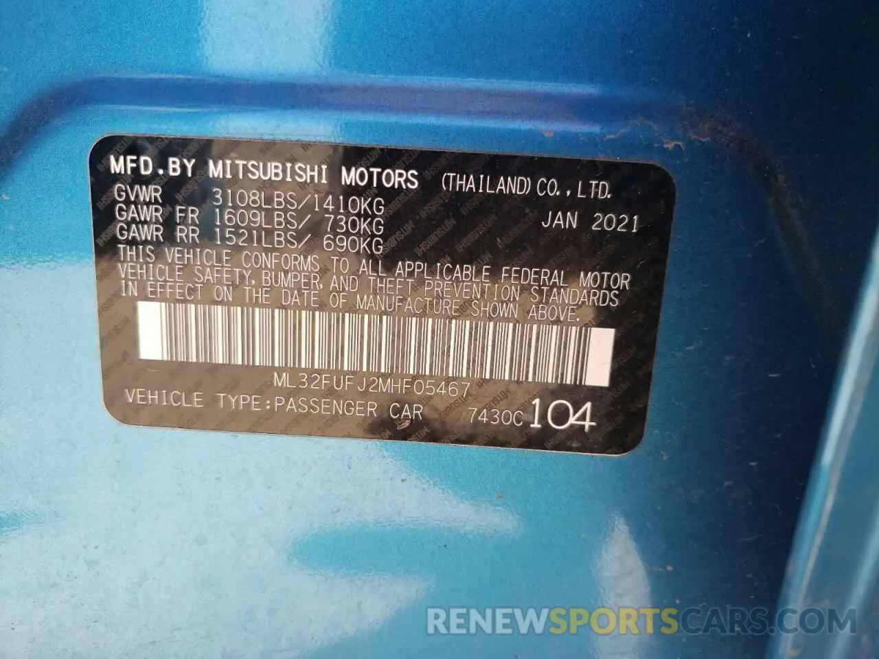 14 fotografías del automóvil dañado ML32FUFJ2MHF05467 MITSUBISHI MIRAGE 2021