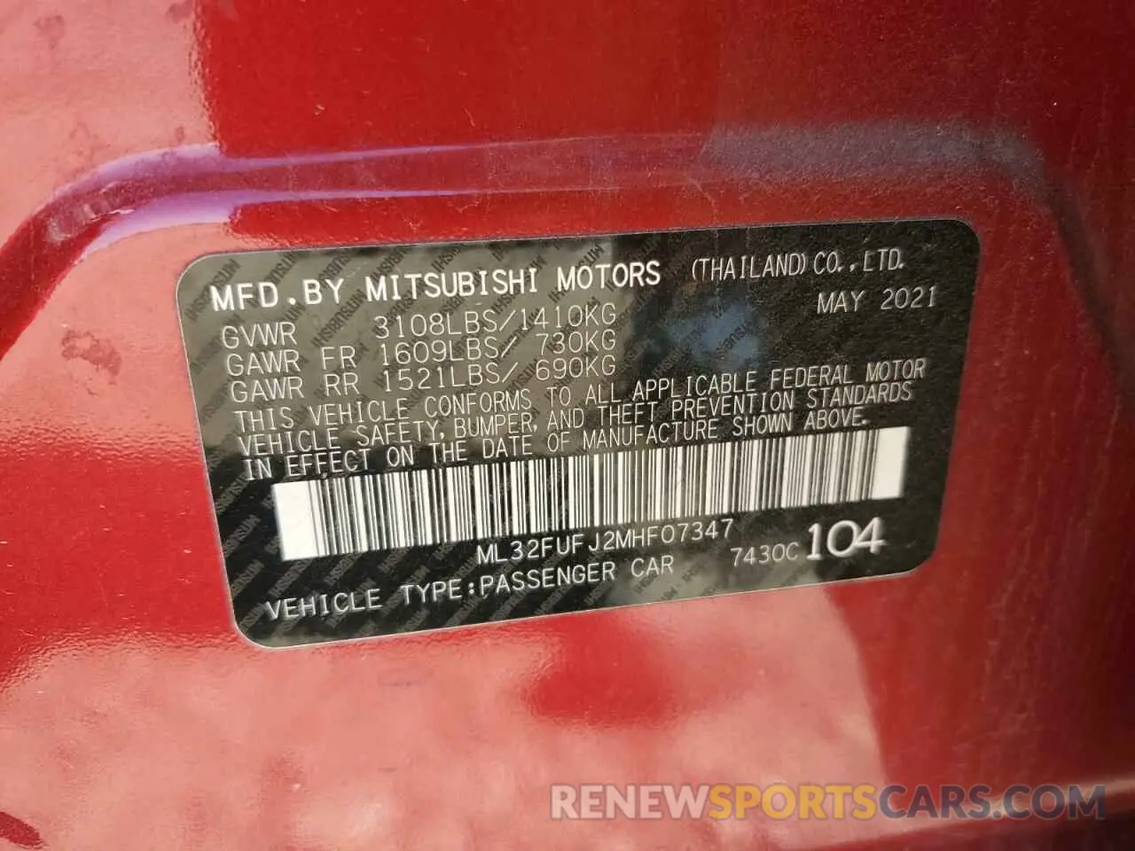 12 fotografías del automóvil dañado ML32FUFJ2MHF07347 MITSUBISHI MIRAGE 2021