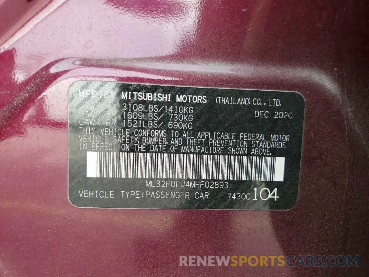 13 fotografías del automóvil dañado ML32FUFJ4MHF02893 MITSUBISHI MIRAGE 2021