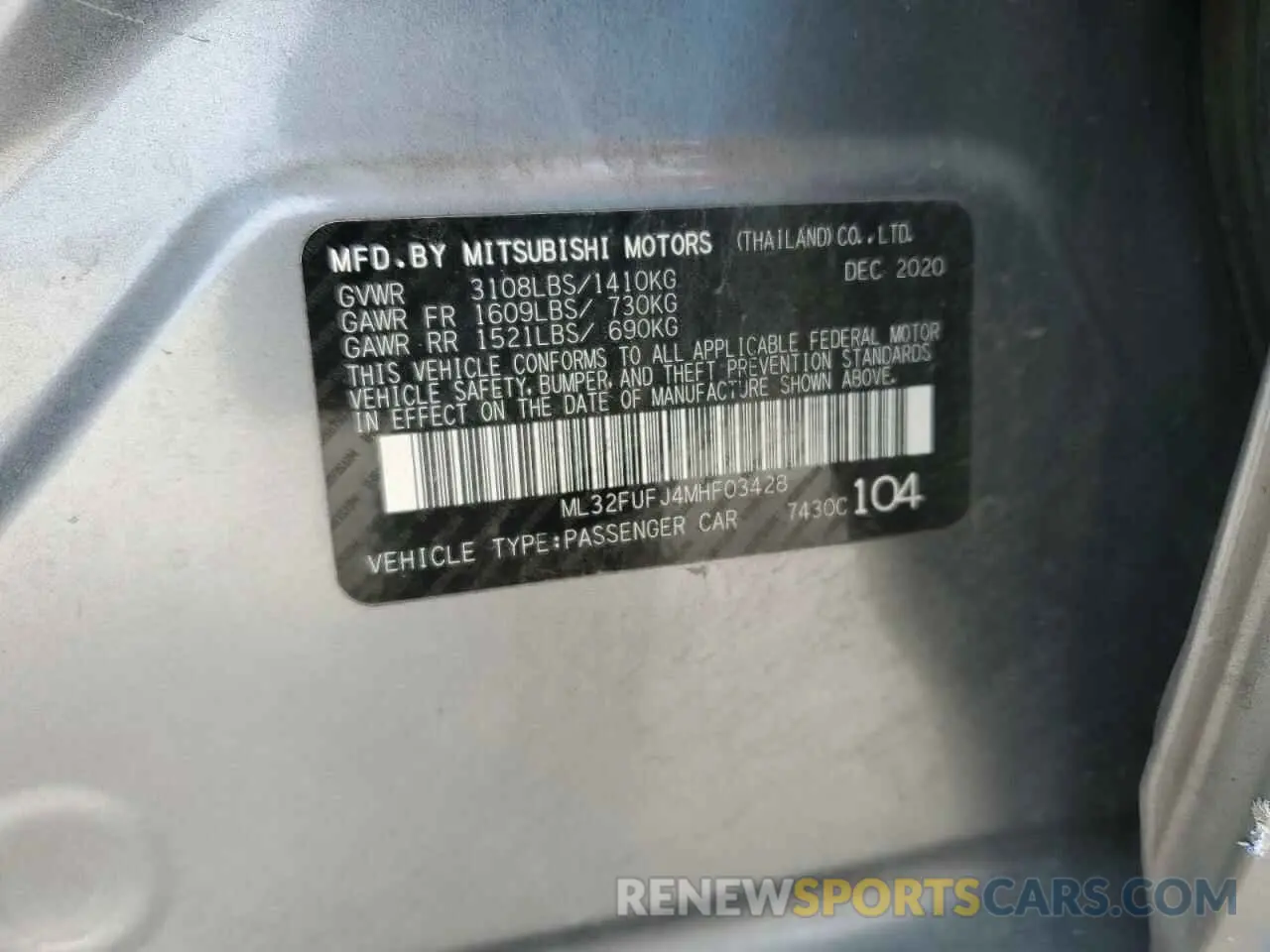 12 fotografías del automóvil dañado ML32FUFJ4MHF03428 MITSUBISHI MIRAGE 2021