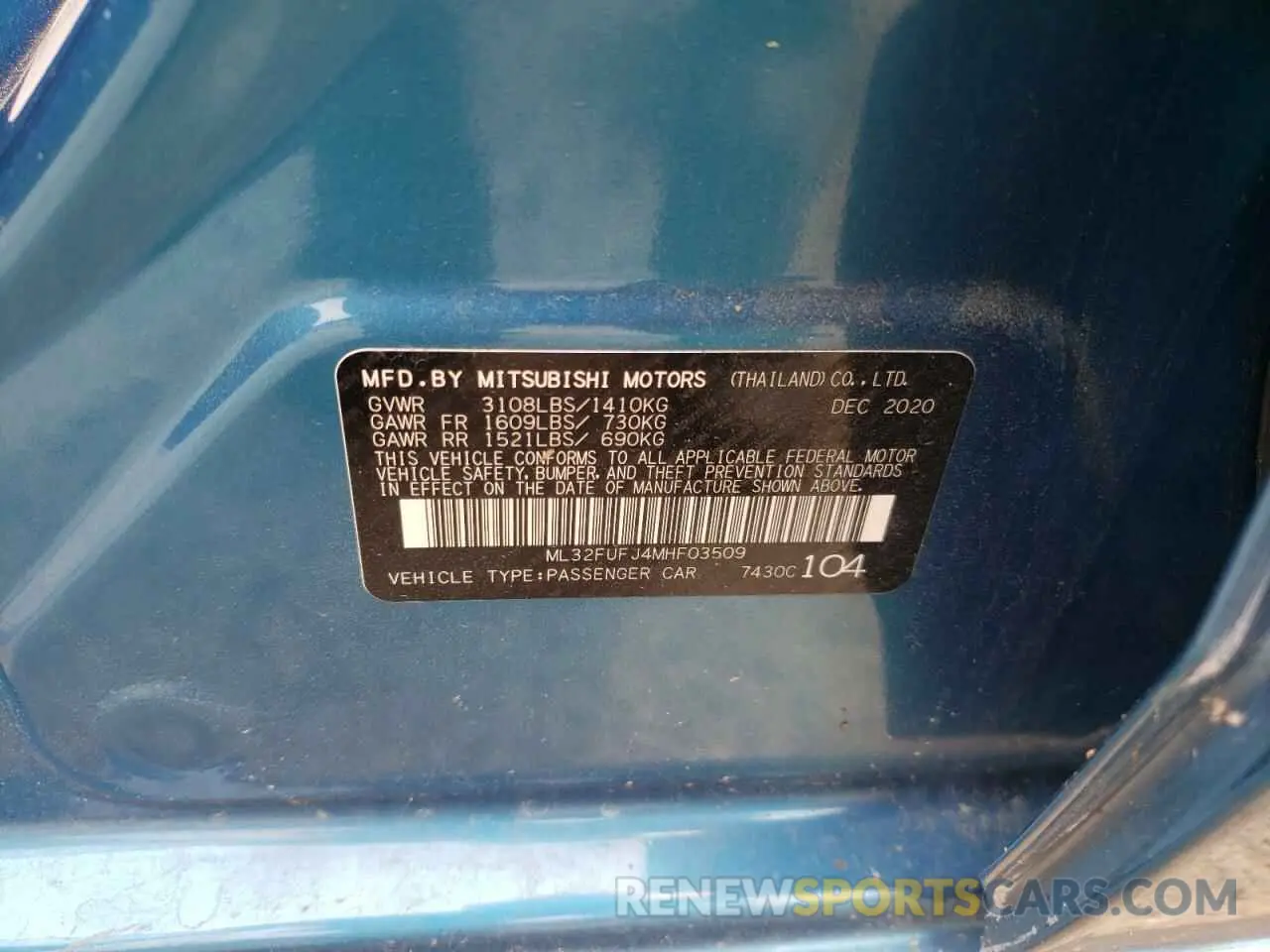 13 fotografías del automóvil dañado ML32FUFJ4MHF03509 MITSUBISHI MIRAGE 2021
