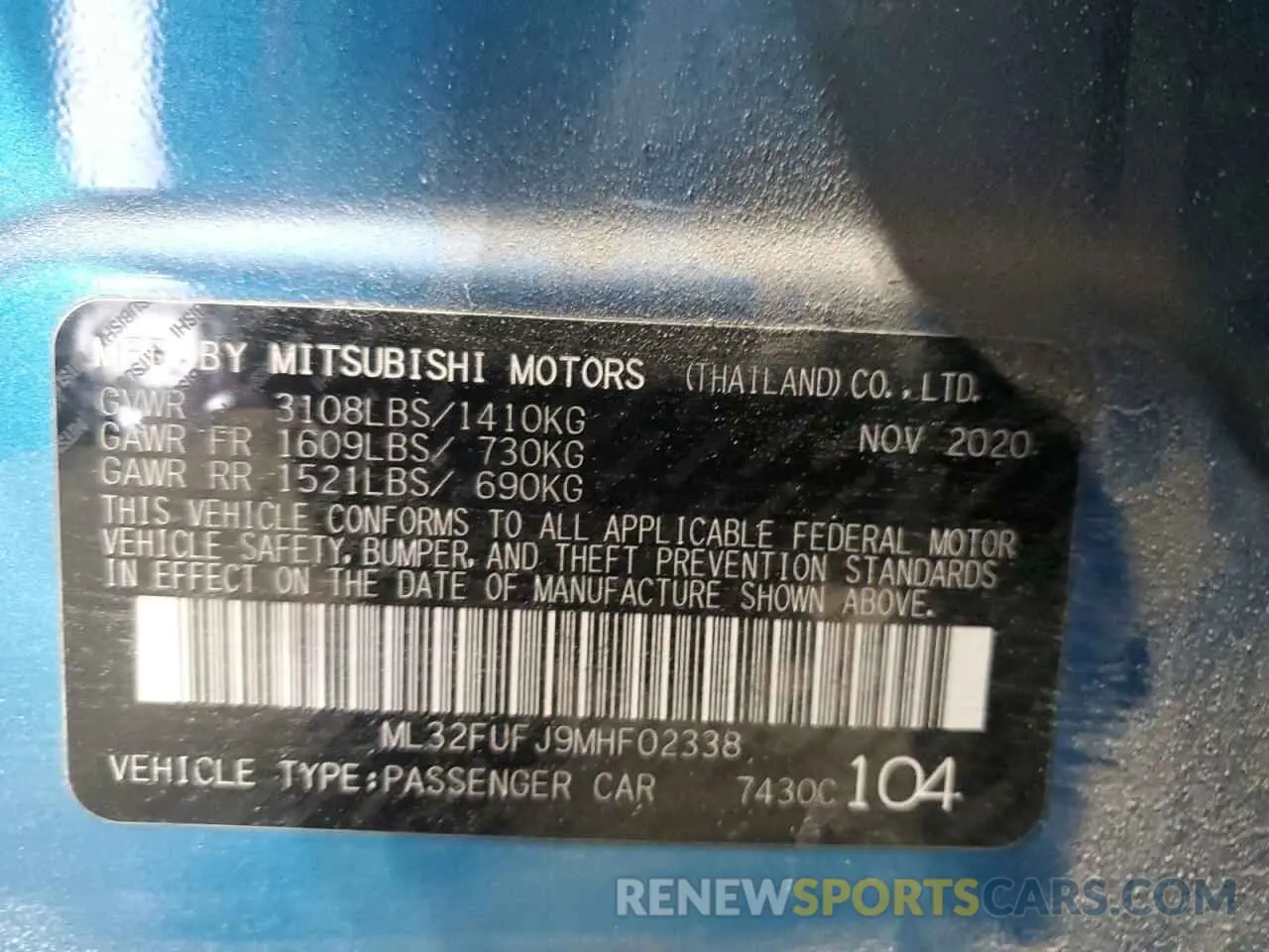 12 fotografías del automóvil dañado ML32FUFJ9MHF02338 MITSUBISHI MIRAGE 2021