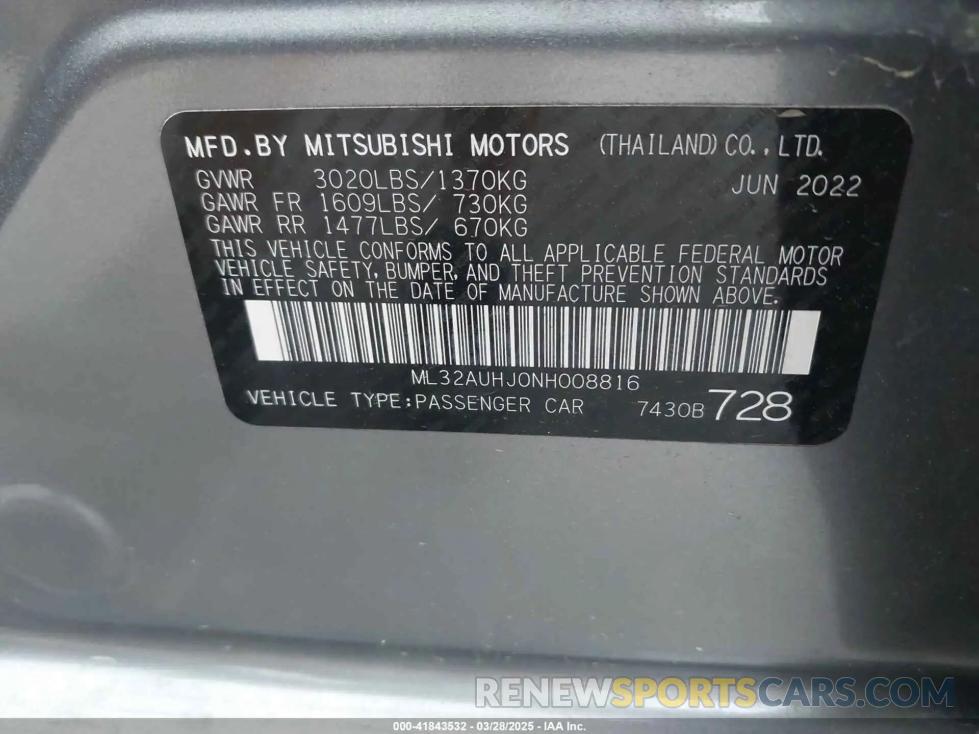 9 fotografías del automóvil dañado ML32AUHJ0NH008816 MITSUBISHI MIRAGE 2022