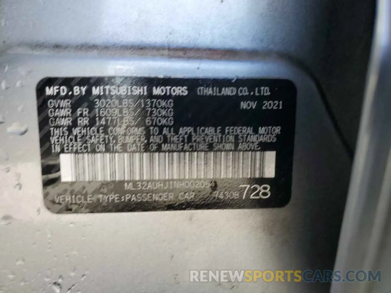 12 fotografías del automóvil dañado ML32AUHJ1NH002054 MITSUBISHI MIRAGE 2022