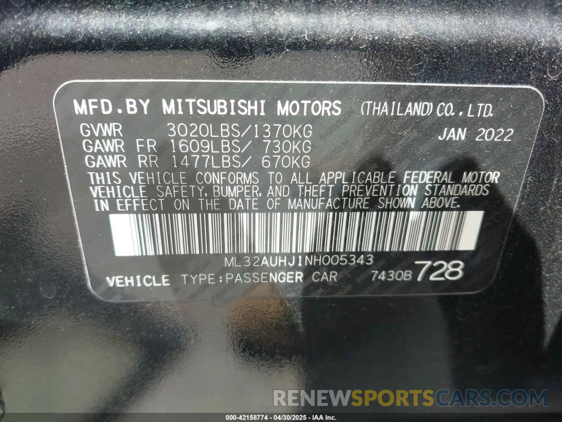 9 fotografías del automóvil dañado ML32AUHJ1NH005343 MITSUBISHI MIRAGE 2022