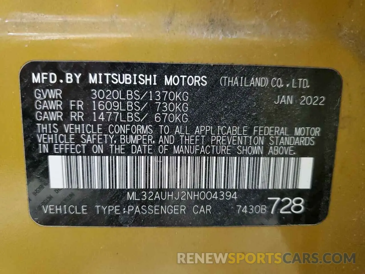 12 fotografías del automóvil dañado ML32AUHJ2NH004394 MITSUBISHI MIRAGE 2022