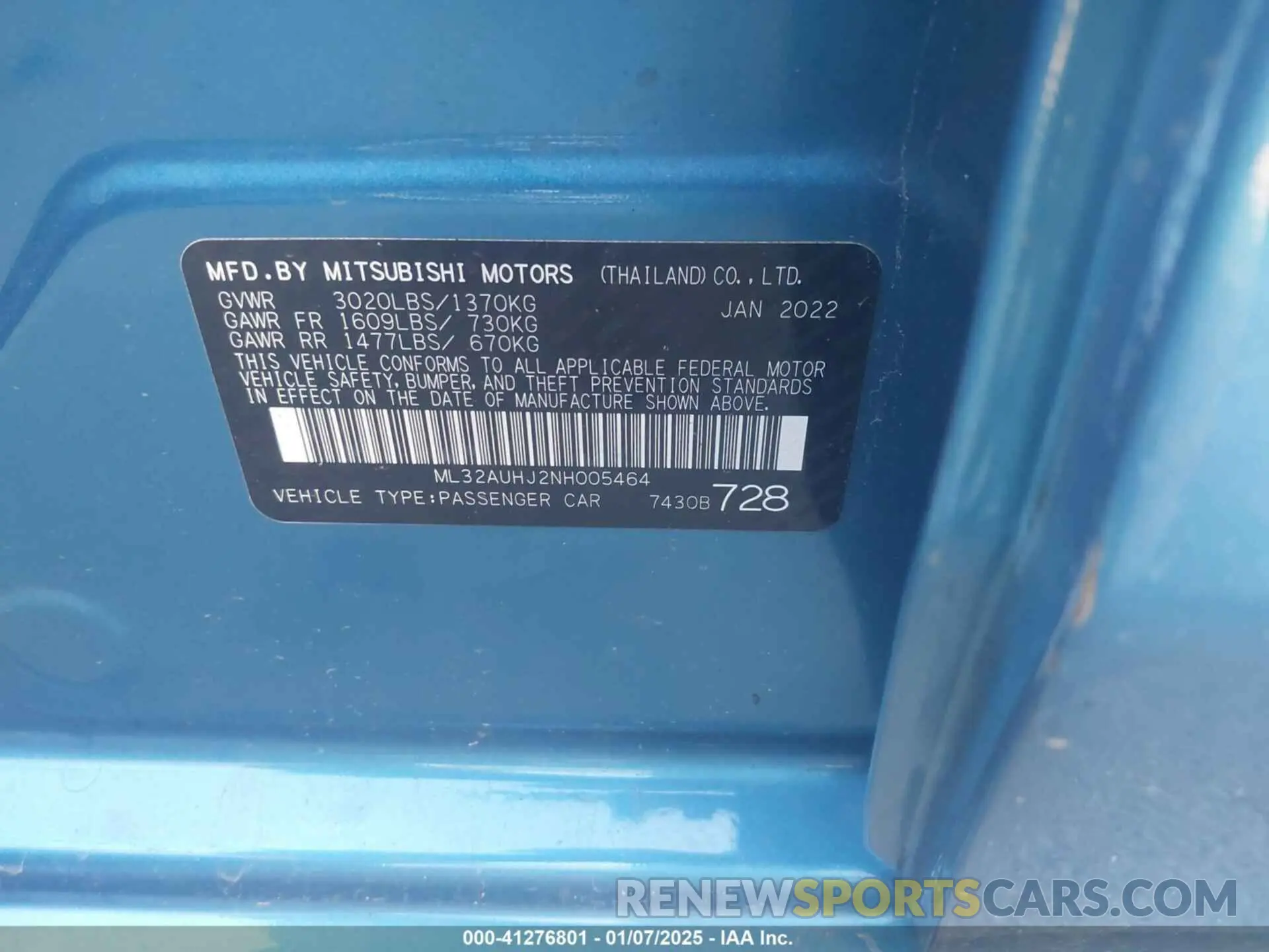 9 fotografías del automóvil dañado ML32AUHJ2NH005464 MITSUBISHI MIRAGE 2022