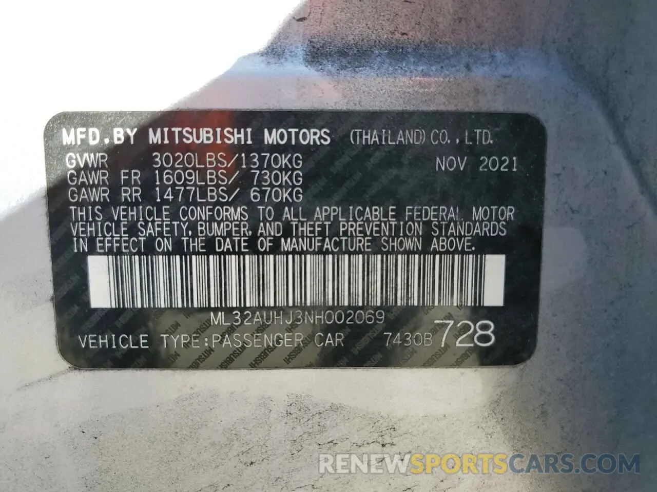 14 fotografías del automóvil dañado ML32AUHJ3NH002069 MITSUBISHI MIRAGE 2022