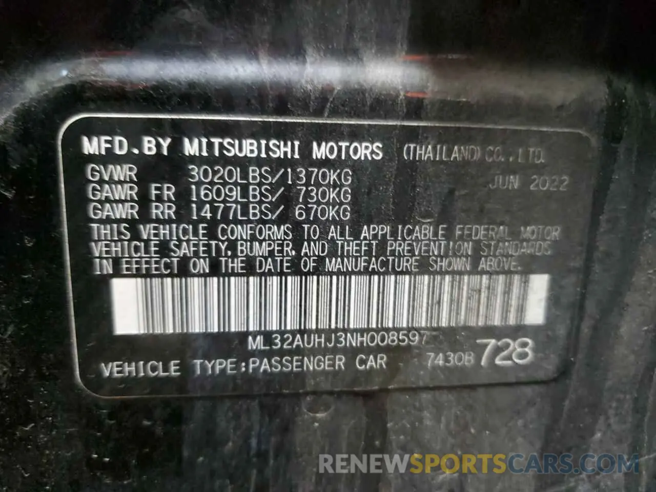 13 fotografías del automóvil dañado ML32AUHJ3NH008597 MITSUBISHI MIRAGE 2022