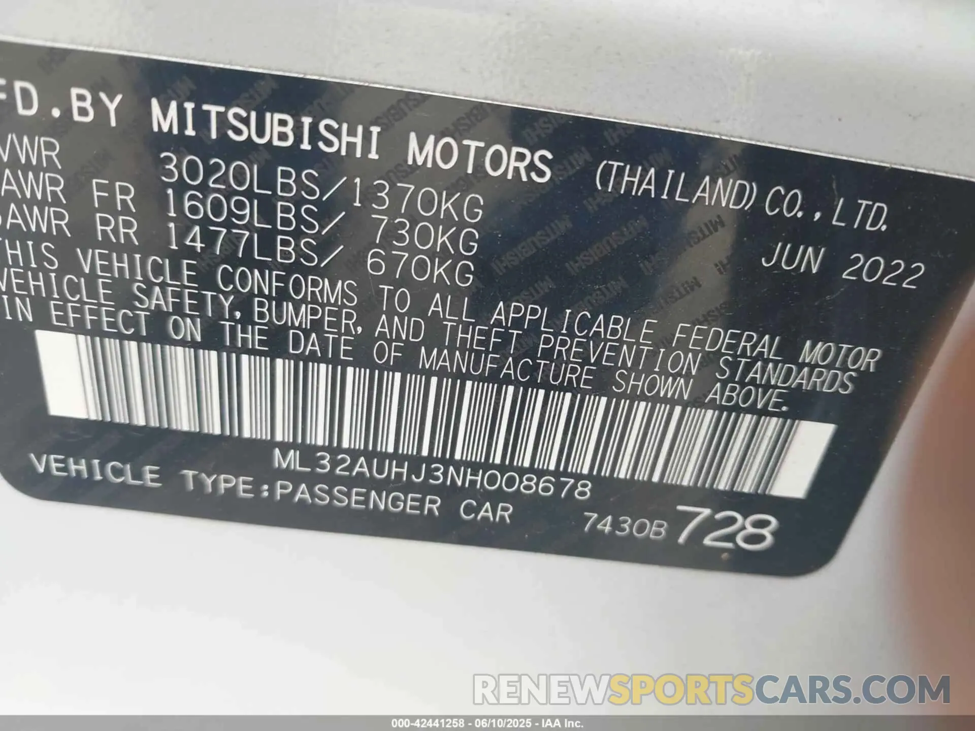 9 fotografías del automóvil dañado ML32AUHJ3NH008678 MITSUBISHI MIRAGE 2022