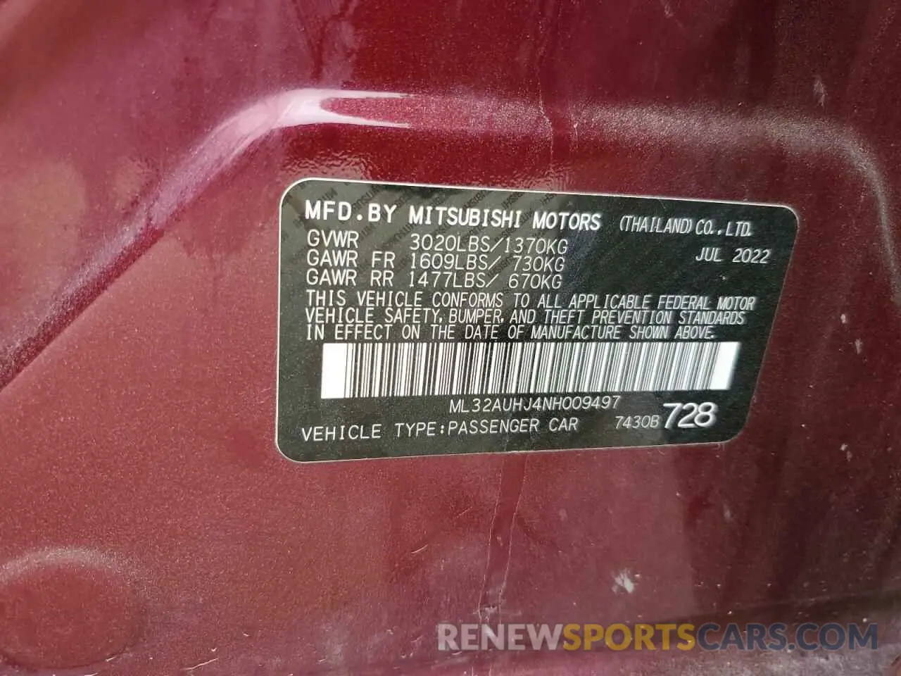 12 fotografías del automóvil dañado ML32AUHJ4NH009497 MITSUBISHI MIRAGE 2022