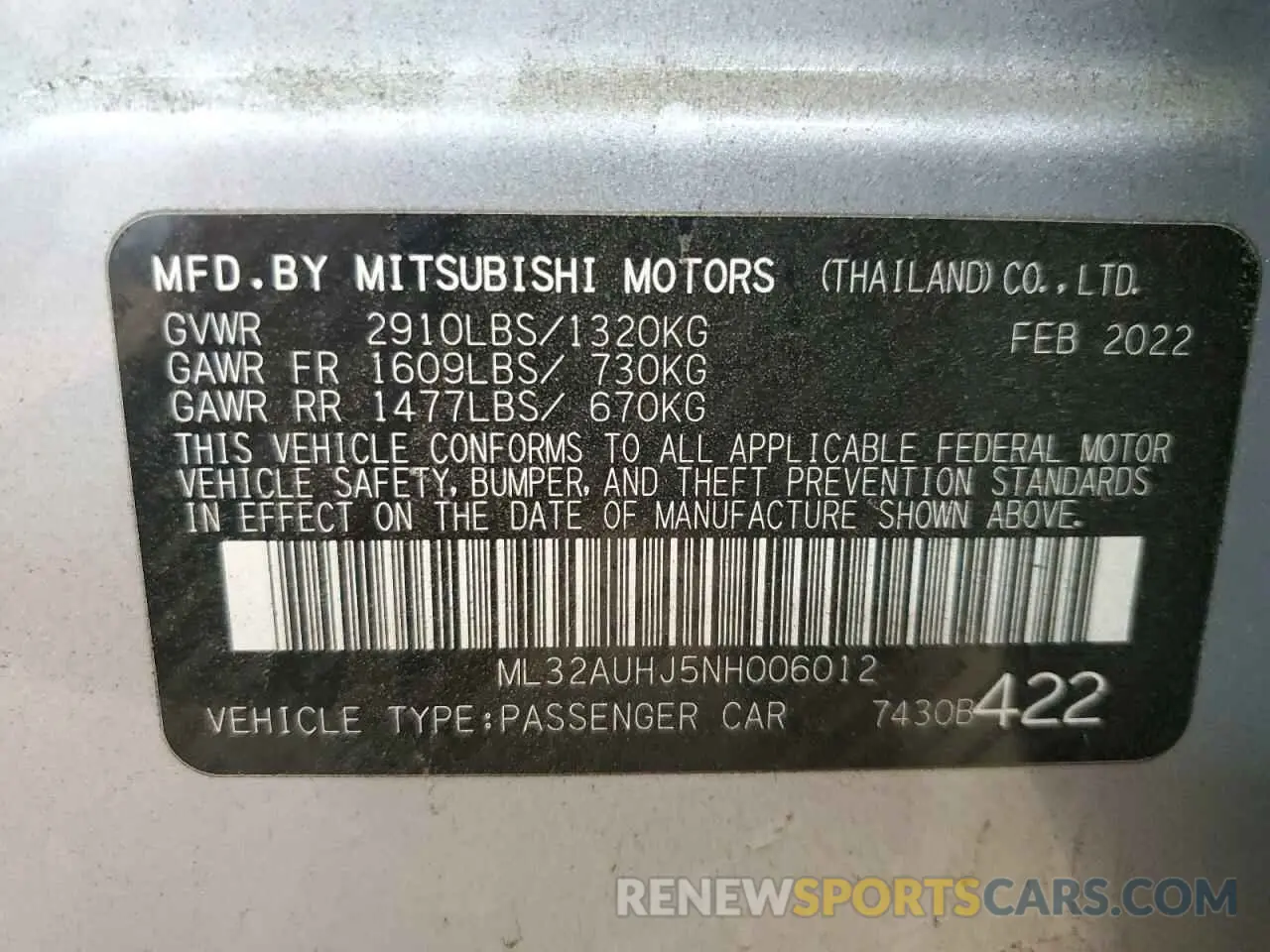 12 fotografías del automóvil dañado ML32AUHJ5NH006012 MITSUBISHI MIRAGE 2022