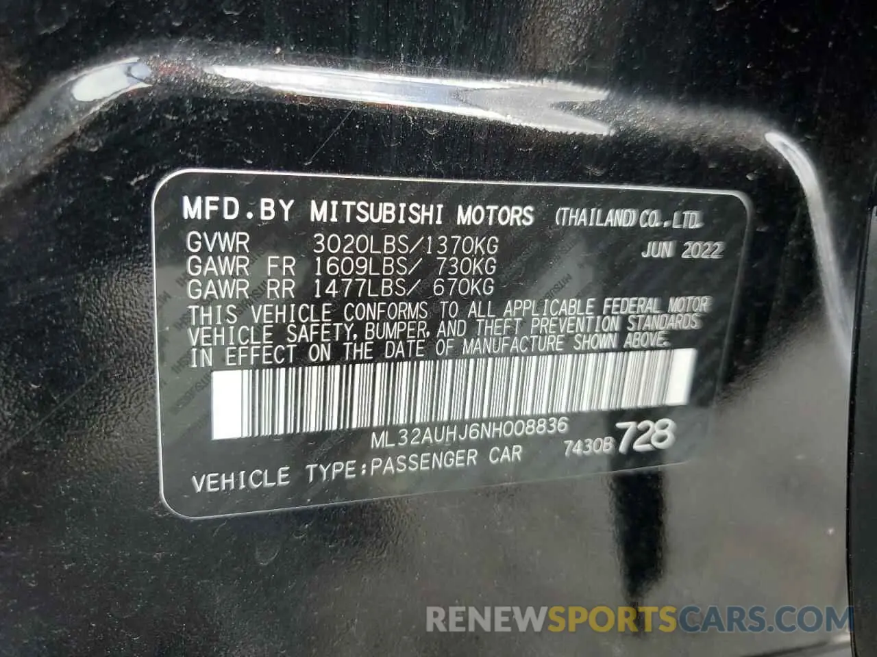 13 fotografías del automóvil dañado ML32AUHJ6NH008836 MITSUBISHI MIRAGE 2022