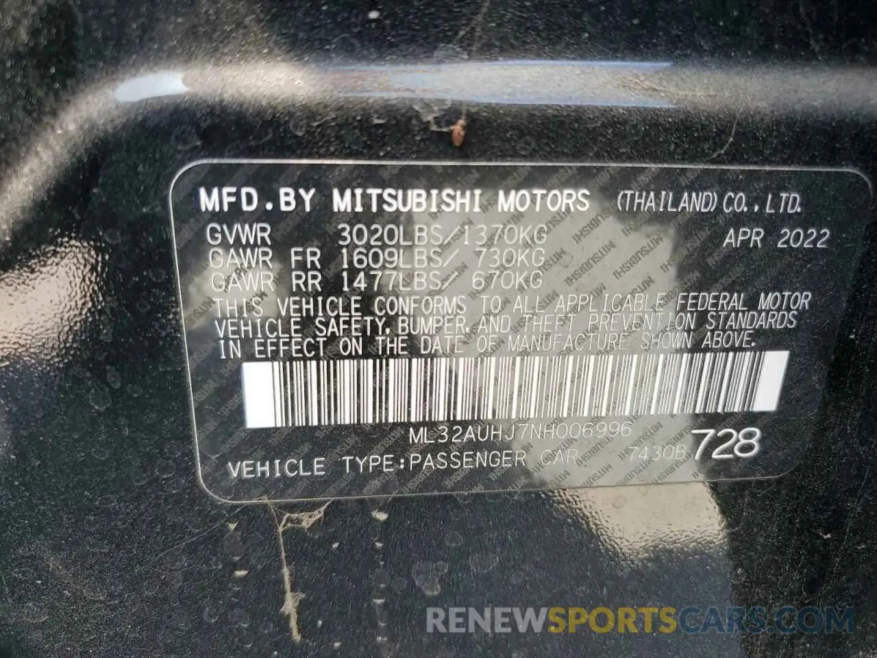 13 fotografías del automóvil dañado ML32AUHJ7NH006996 MITSUBISHI MIRAGE 2022