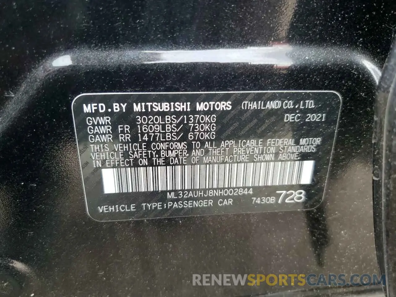 13 fotografías del automóvil dañado ML32AUHJ8NH002844 MITSUBISHI MIRAGE 2022