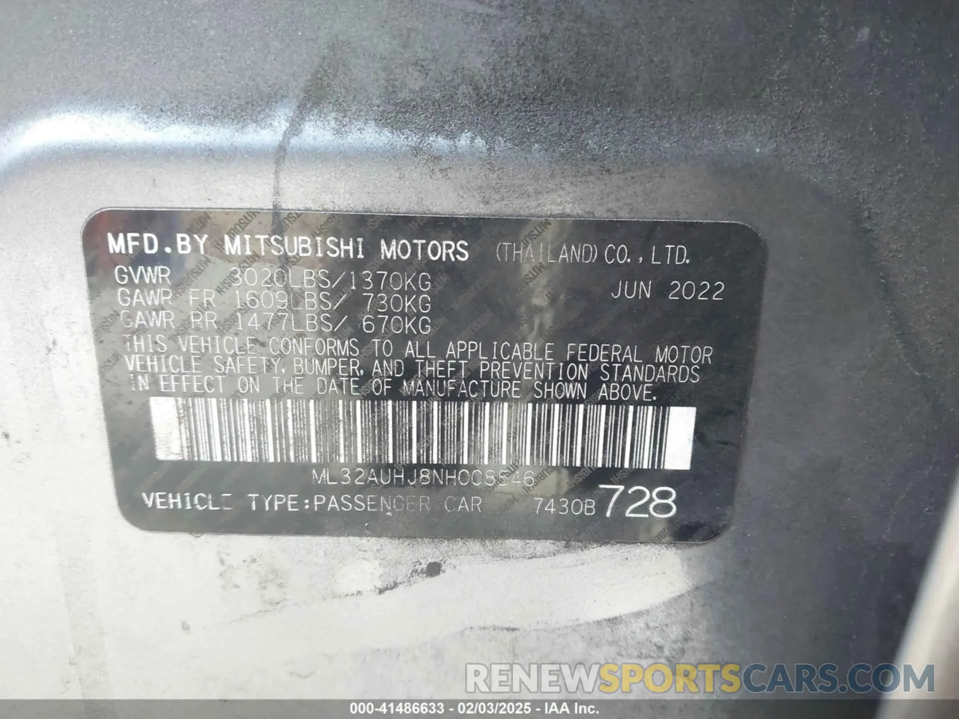 9 fotografías del automóvil dañado ML32AUHJ8NH008546 MITSUBISHI MIRAGE 2022