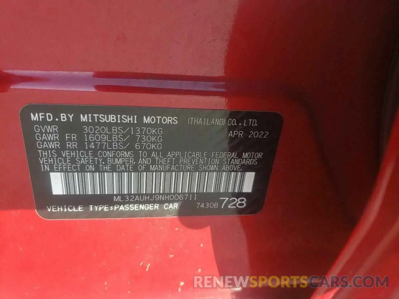 12 fotografías del automóvil dañado ML32AUHJ9NH006711 MITSUBISHI MIRAGE 2022