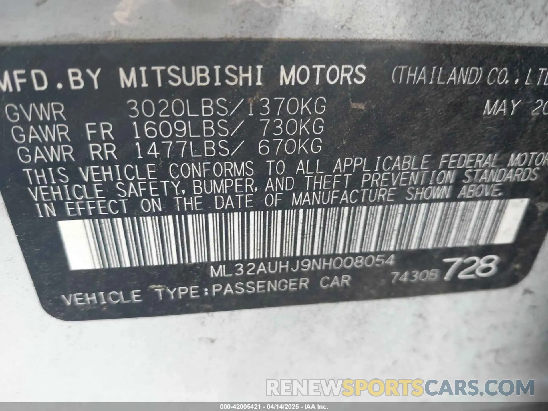 9 fotografías del automóvil dañado ML32AUHJ9NH008054 MITSUBISHI MIRAGE 2022