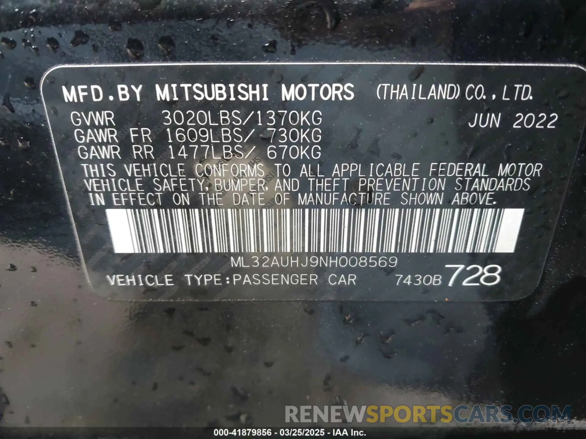 9 fotografías del automóvil dañado ML32AUHJ9NH008569 MITSUBISHI MIRAGE 2022
