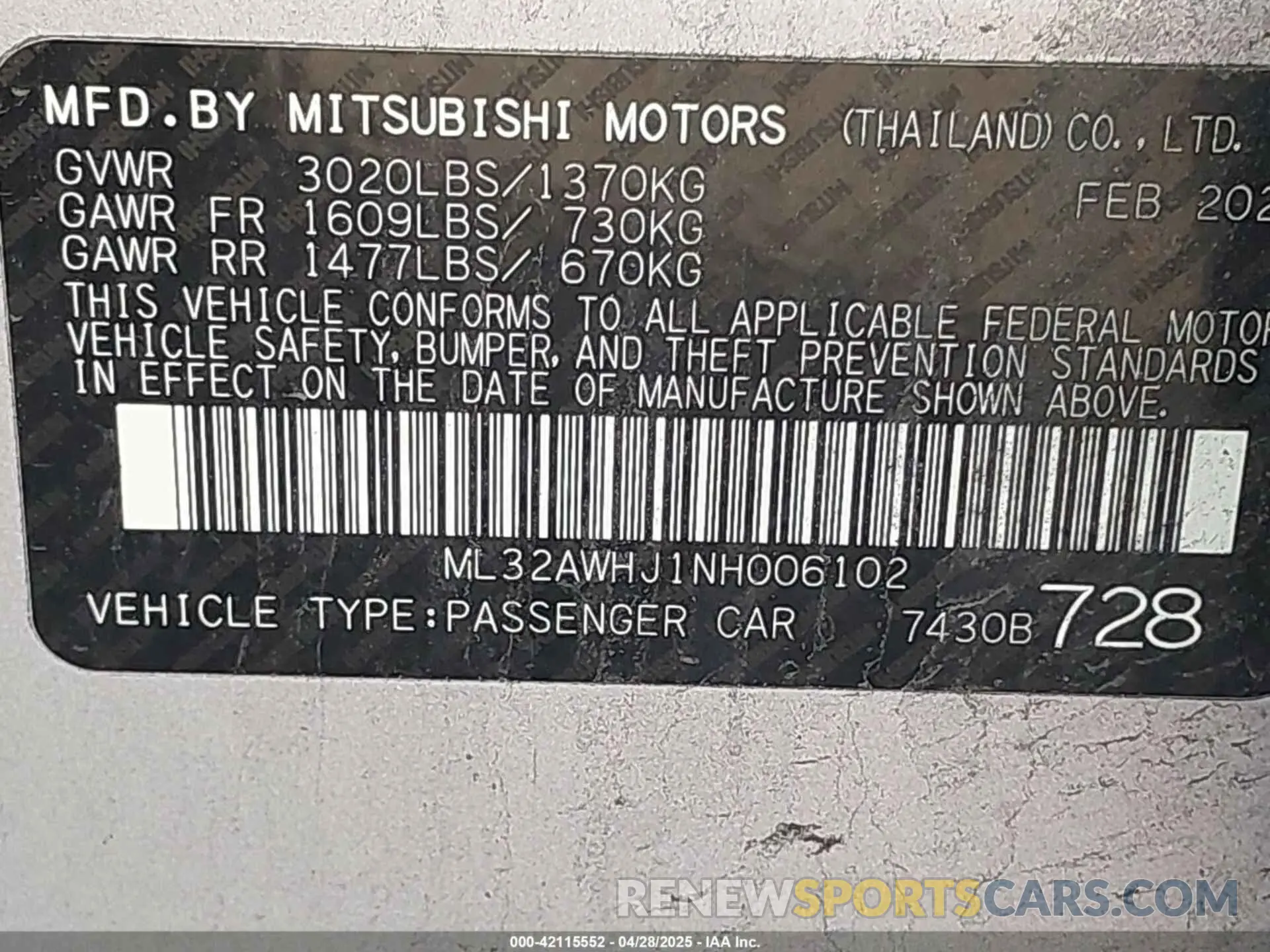 9 fotografías del automóvil dañado ML32AWHJ1NH006102 MITSUBISHI MIRAGE 2022