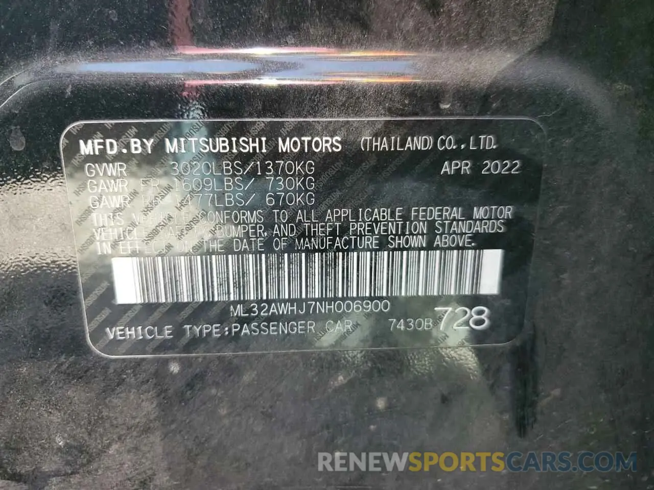 12 fotografías del automóvil dañado ML32AWHJ7NH006900 MITSUBISHI MIRAGE 2022