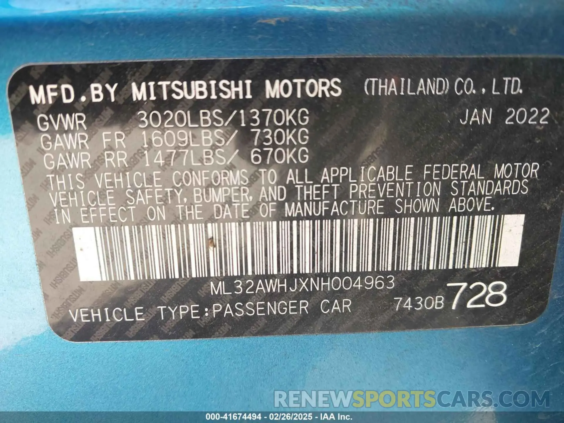 9 fotografías del automóvil dañado ML32AWHJXNH004963 MITSUBISHI MIRAGE 2022