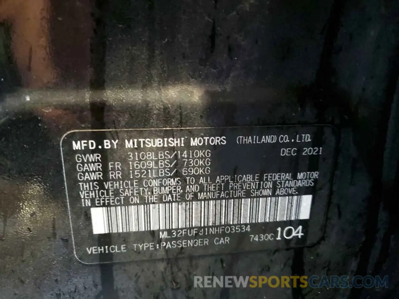 12 fotografías del automóvil dañado ML32FUFJ1NHF03534 MITSUBISHI MIRAGE 2022