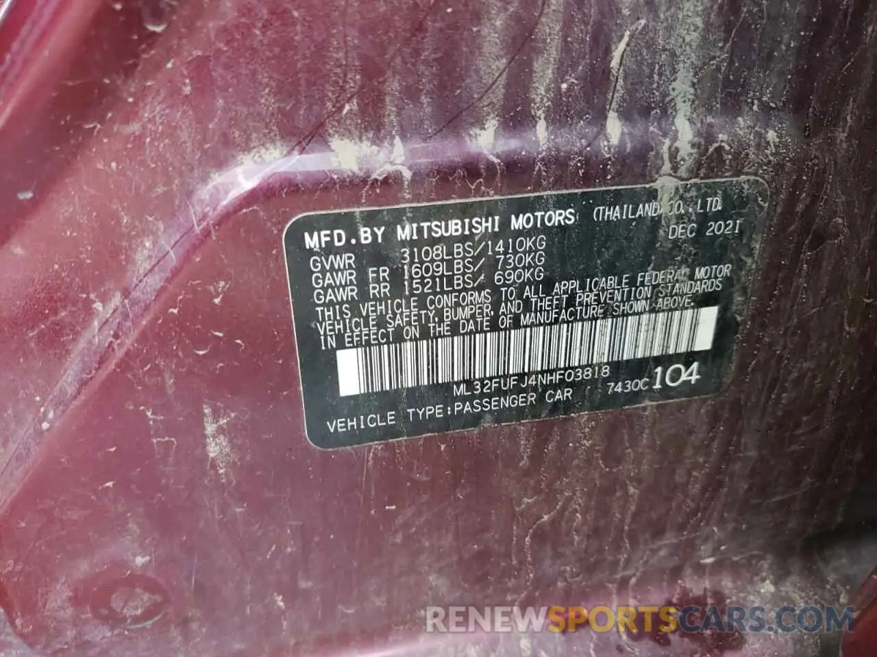 12 fotografías del automóvil dañado ML32FUFJ4NHF03818 MITSUBISHI MIRAGE 2022