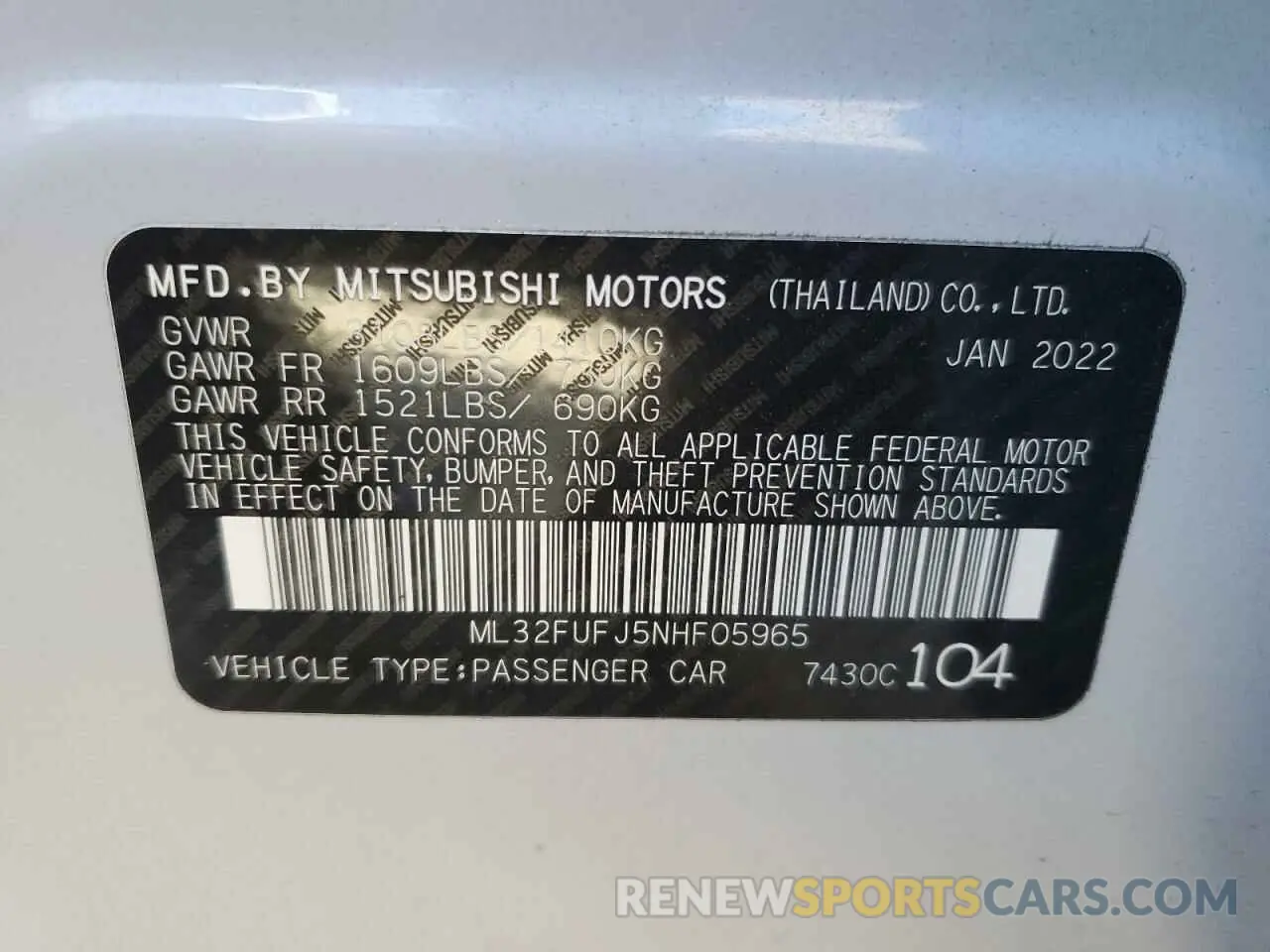 12 fotografías del automóvil dañado ML32FUFJ5NHF05965 MITSUBISHI MIRAGE 2022