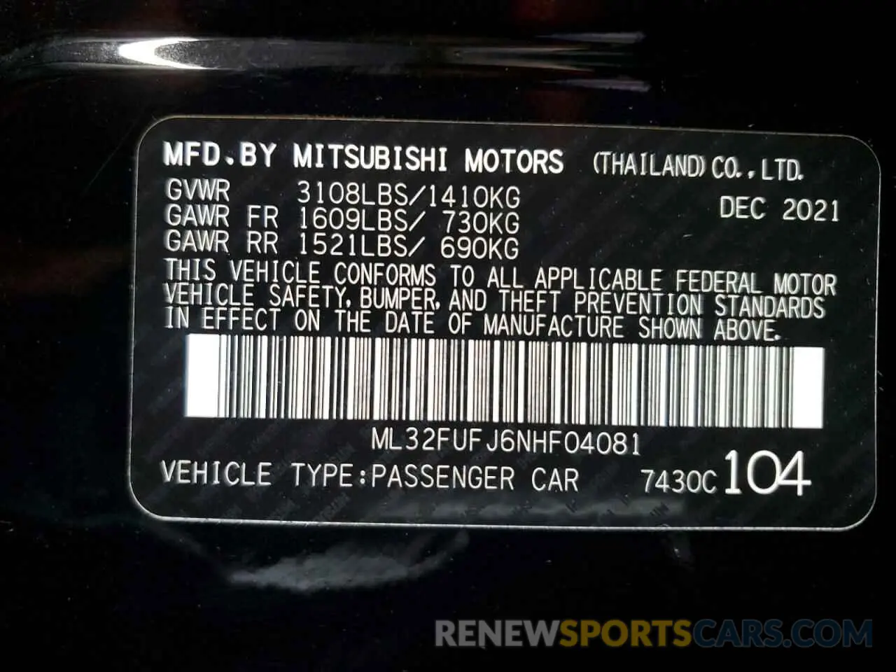 13 fotografías del automóvil dañado ML32FUFJ6NHF04081 MITSUBISHI MIRAGE 2022