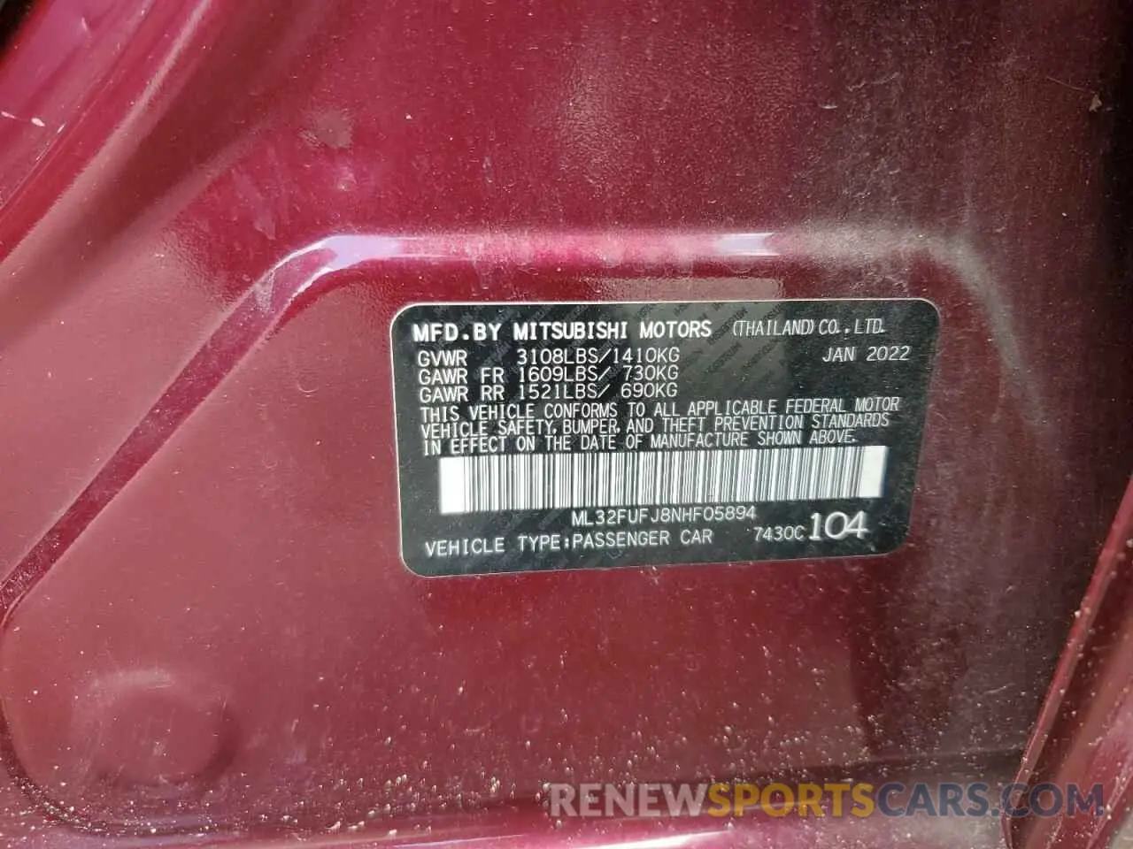 13 fotografías del automóvil dañado ML32FUFJ8NHF05894 MITSUBISHI MIRAGE 2022