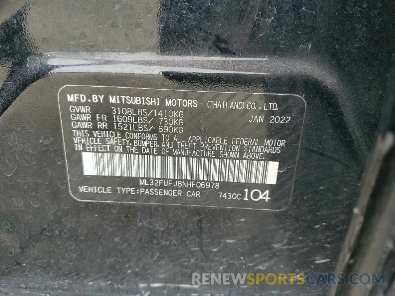12 fotografías del automóvil dañado ML32FUFJ8NHF06978 MITSUBISHI MIRAGE 2022