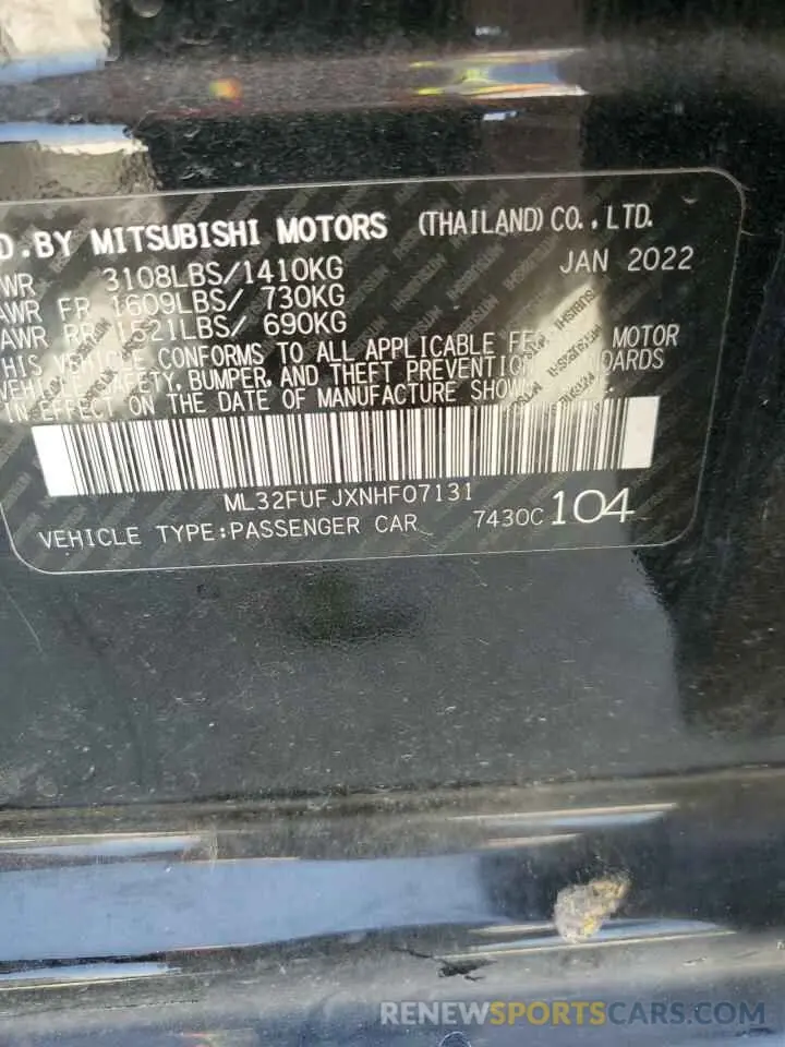 12 fotografías del automóvil dañado ML32FUFJXNHF07131 MITSUBISHI MIRAGE 2022
