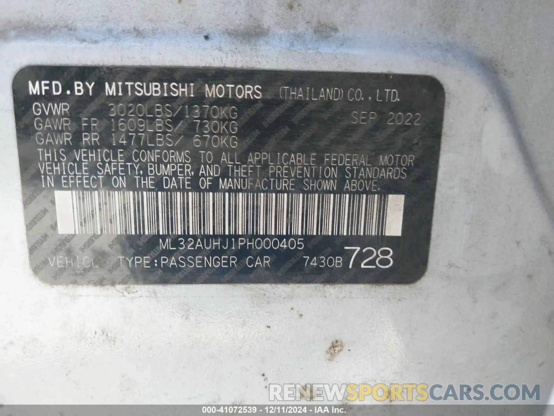 9 fotografías del automóvil dañado ML32AUHJ1PH000405 MITSUBISHI MIRAGE 2023