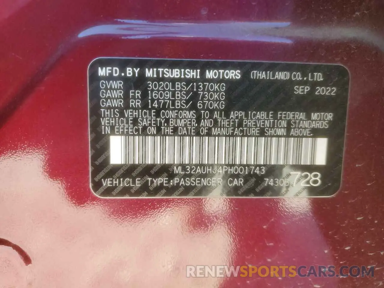 14 fotografías del automóvil dañado ML32AUHJ4PH001743 MITSUBISHI MIRAGE 2023
