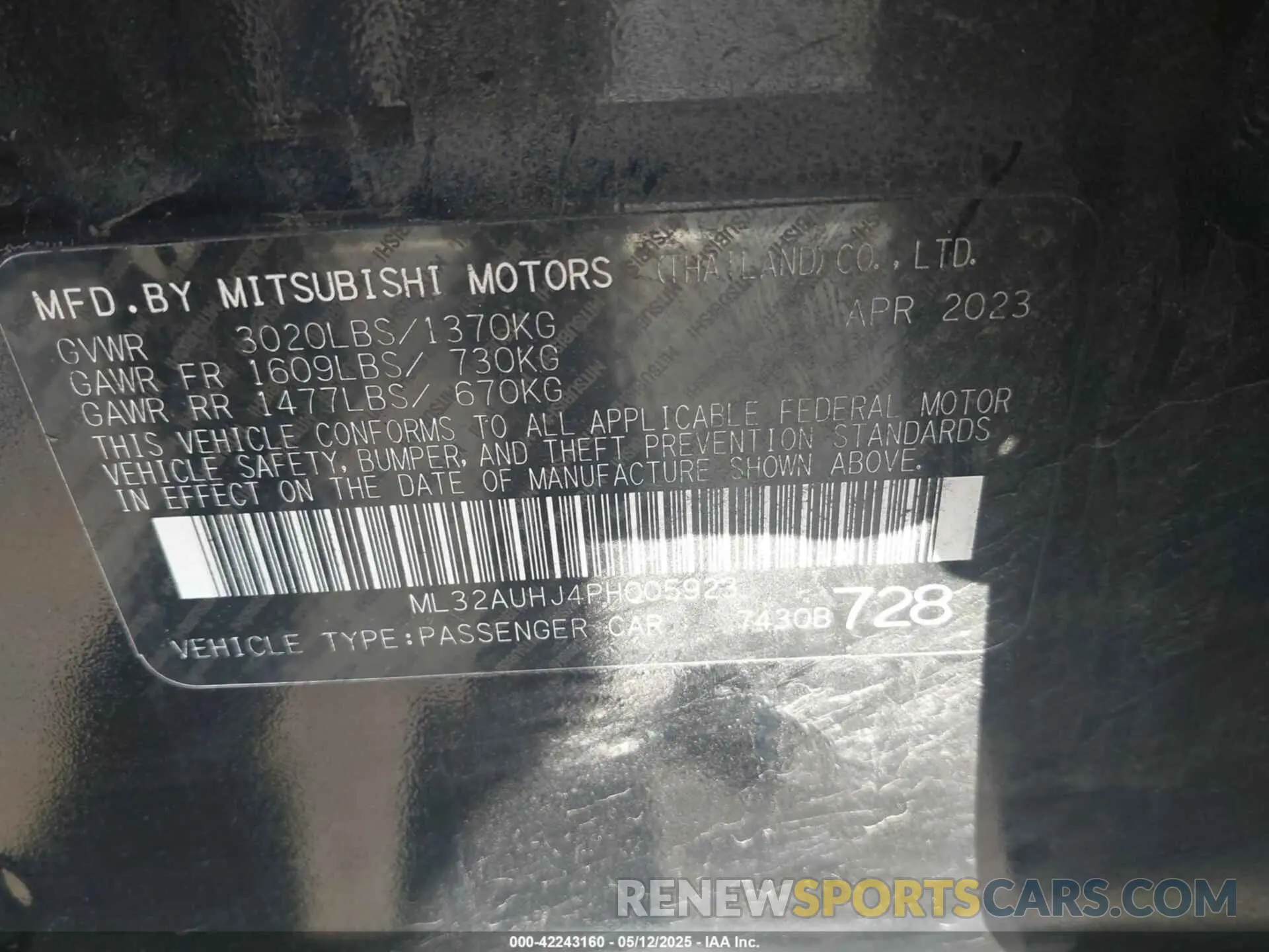 9 fotografías del automóvil dañado ML32AUHJ4PH005923 MITSUBISHI MIRAGE 2023