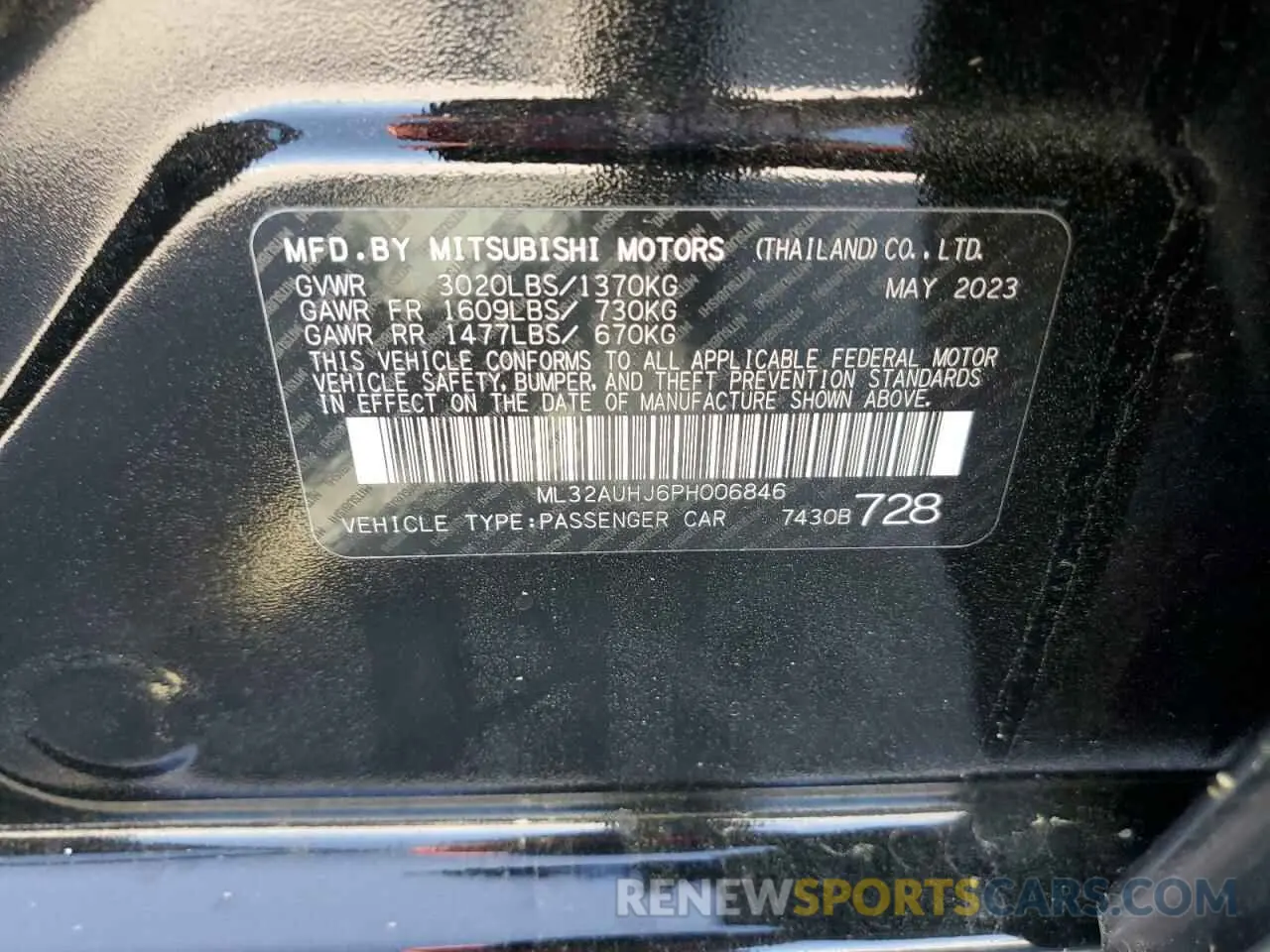 14 fotografías del automóvil dañado ML32AUHJ6PH006846 MITSUBISHI MIRAGE 2023