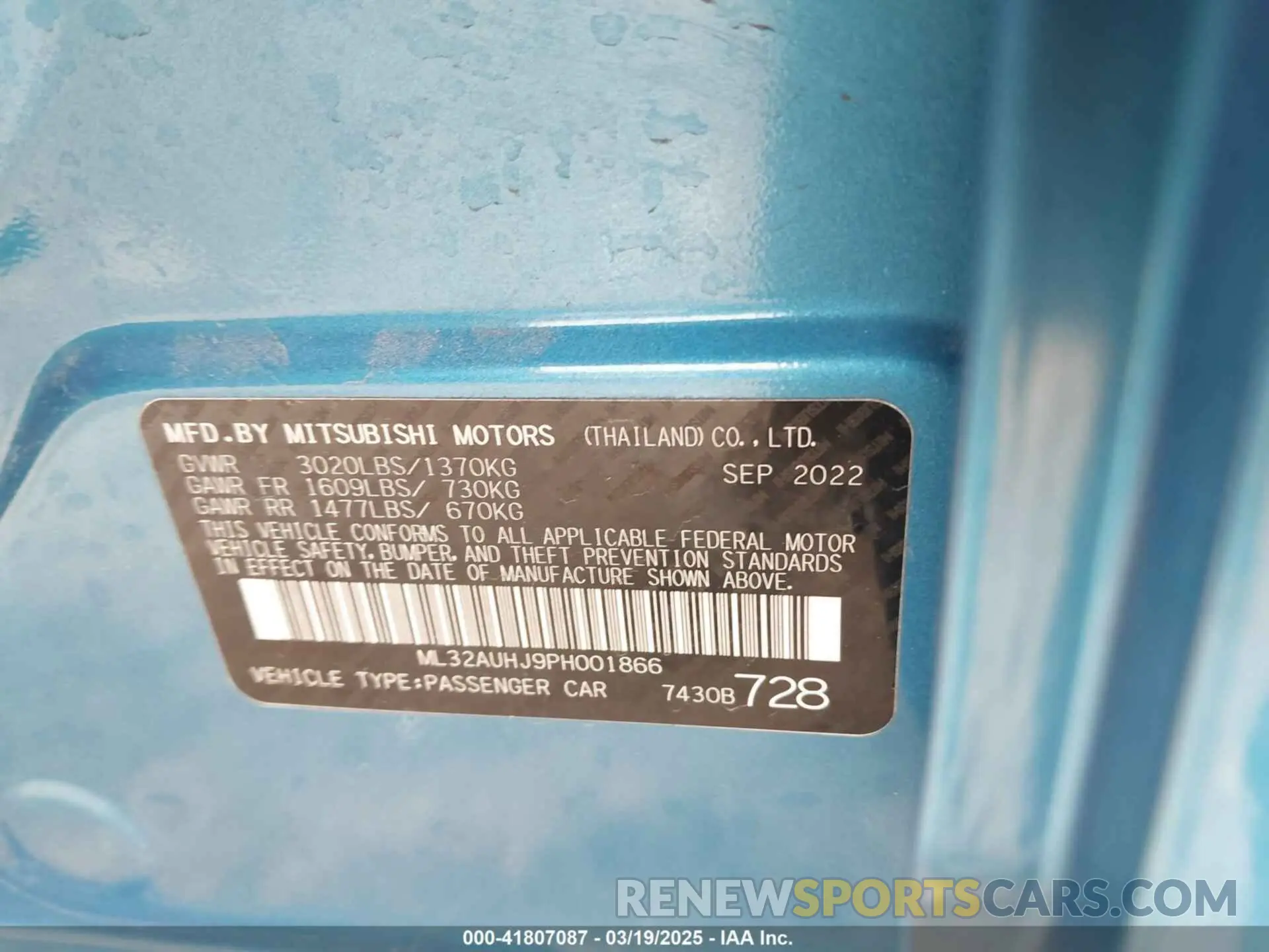 9 fotografías del automóvil dañado ML32AUHJ9PH001866 MITSUBISHI MIRAGE 2023