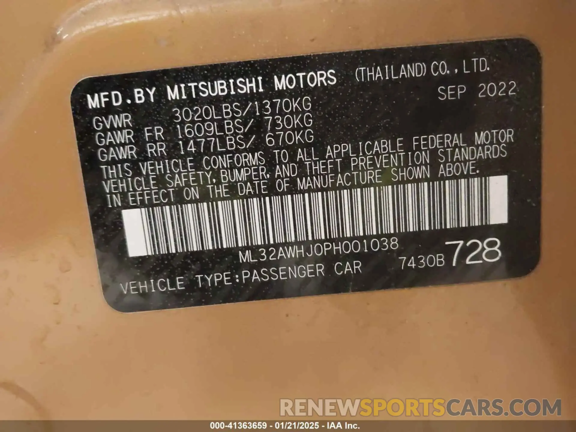 9 fotografías del automóvil dañado ML32AWHJ0PH001038 MITSUBISHI MIRAGE 2023