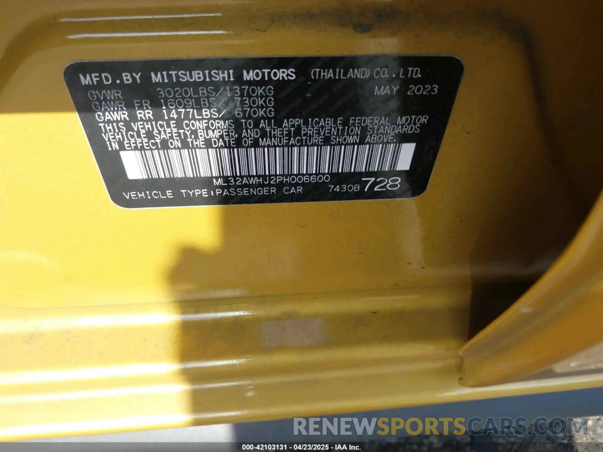 9 fotografías del automóvil dañado ML32AWHJ2PH006600 MITSUBISHI MIRAGE 2023