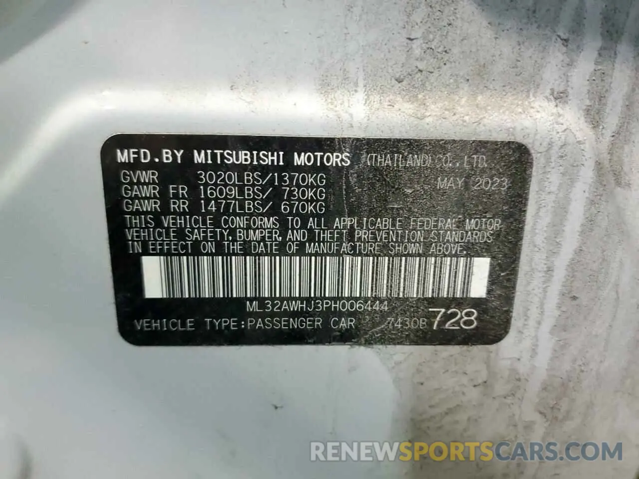 12 fotografías del automóvil dañado ML32AWHJ3PH006444 MITSUBISHI MIRAGE 2023