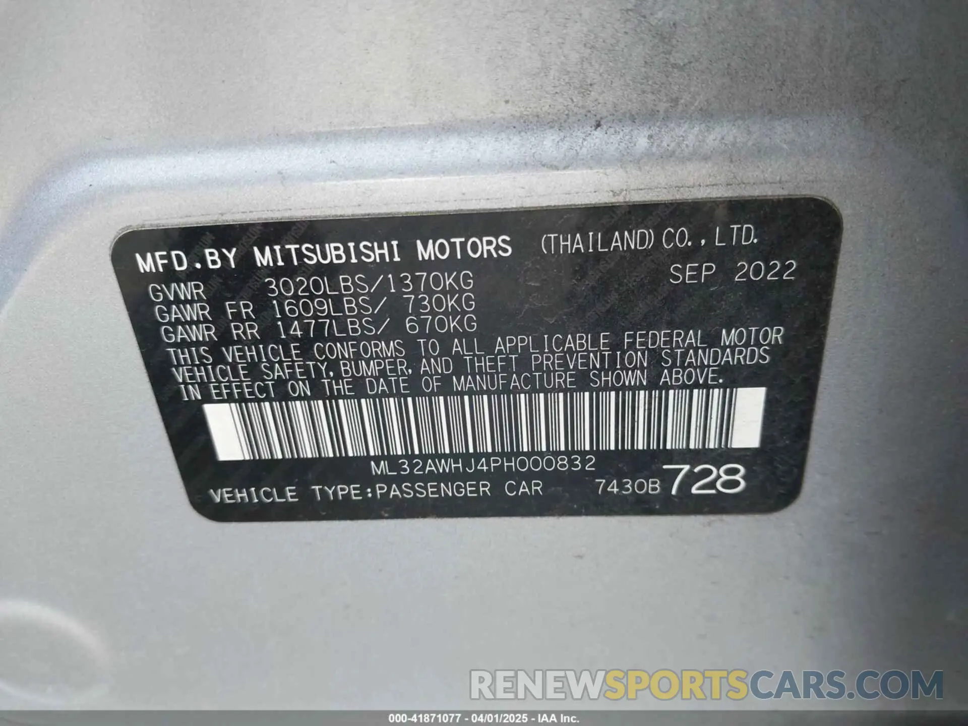 9 fotografías del automóvil dañado ML32AWHJ4PH000832 MITSUBISHI MIRAGE 2023