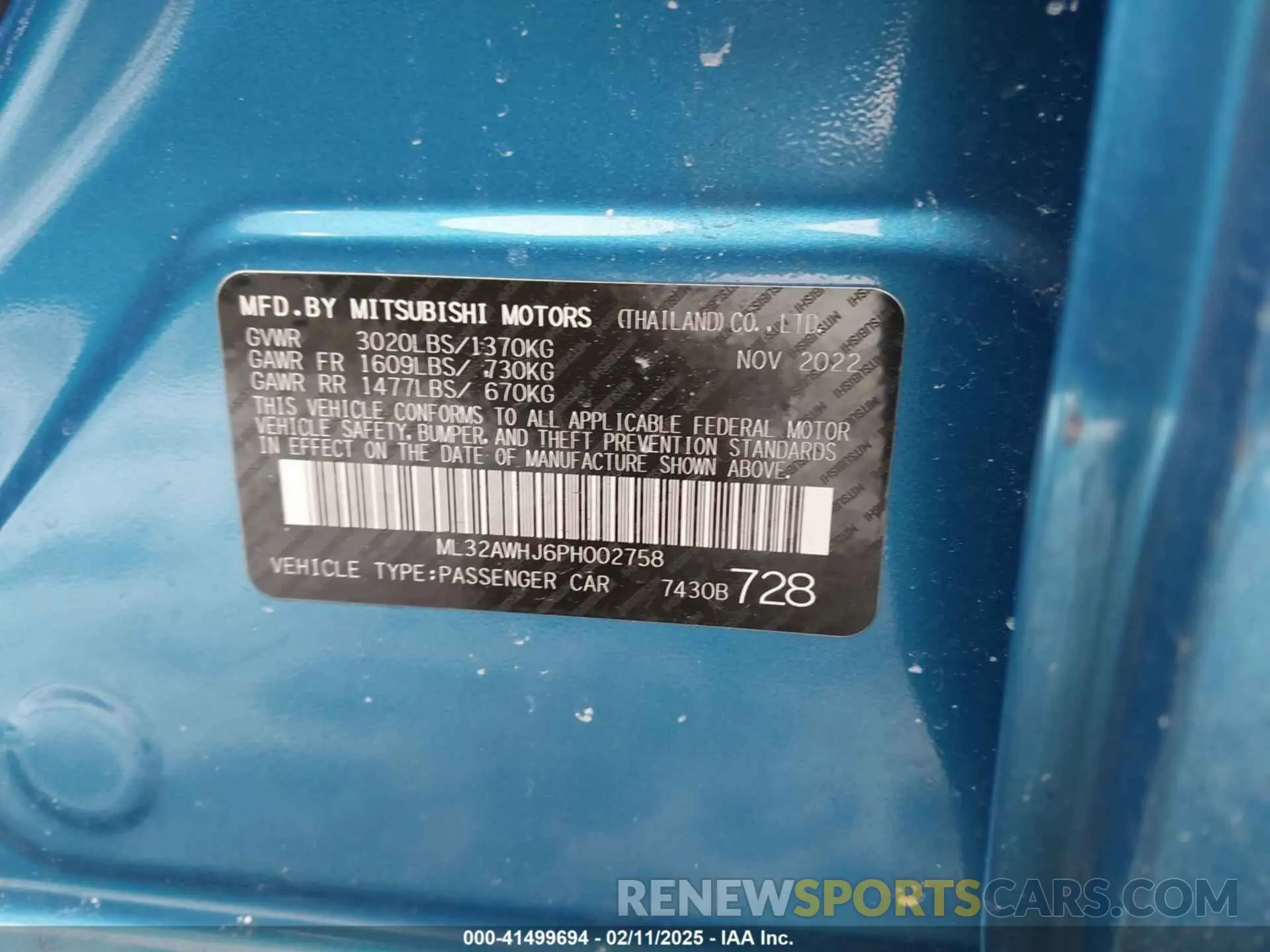 9 fotografías del automóvil dañado ML32AWHJ6PH002758 MITSUBISHI MIRAGE 2023